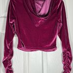 Women's Velour Burgundy Hooded Long Sleeve Crop Top Size Medium Pink Photo 1