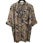 Open Edit  Satin Oversized Camp Button-Up Shirt Color Ivory Birch Grunge Artsy M Photo 3