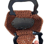 Womens Crochet Double Plastic Handle Tote‎ Handbag Brown 7”x 8.5”x 4” Photo 4