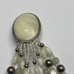 Handmade Beaded Statement Silver Tone Stone /Bead Clip On Earrings Dangle Fringe Photo 5