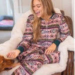 Natural Life Pink Floral Boho Fleece One Piece Pajamas Jumpsuit XS S Cozy Photo 0