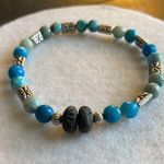 Fun handmade stretch blue beaded bracelet silver separaters lava beads Photo 0