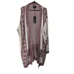 NWT Heimish Women's Open Front Cardigan Sweater 1/2X Cream / Red Southwest Aztec Photo 1