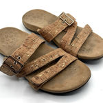 Vionic  Skylar Slides Gold Sandal Faux Cork With Triple Strap Womens Sz‎ 10 Wide Photo 0