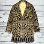 NVLT NWT M Tiger Rust Animal Print Notch Collar Fringe Trim Fuzzy Jacket Blazer Tan Size M Photo 0