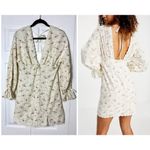 ASOS  Design Cream Pink Floral Eyelet Lace Mini Dress Blouson Sleeve Sz 6 Medium Photo 1