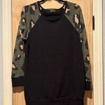 Hemish USA Tunic Sweatshirt Womens Large Black Tunic Leopard Print Camo Pullover Photo 1