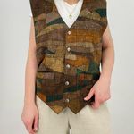 vintage eclectic button down vest patterned earth tone size xl Brown Photo 0