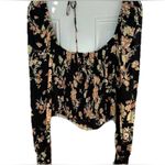 Free People  Womens Hilary Printed Top Square Neck Long Sleeve Floral‎ Black S Photo 8