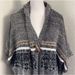 Stem & Vine Gray Striped Fringed Hoodie Knit Poncho Size Small Photo 1