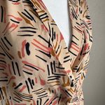 CAbi Beige Multi Abstract Line Print Sheer Long Sleeve V-Neck Blouse Womens M Photo 1