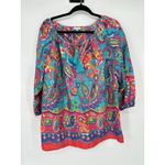 Talbots Fiesta Paisley Tassel Cotton Popover Top Blouse Size 1X Colorful Artsy Photo 1
