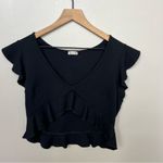 Free People  Intimately Black Ruffle Plunge V-Neck Crop Top Peplum Size Large Photo 1