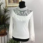 Shishangfeng Women Blouse Size M Long Sleeve Mesh Lace White Y2K Coastal Beach Size L Photo 0