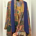 Soft Surroundings Izmir Topper Scarf Gold Blue Mixed Print Cardigan Boho Photo 3