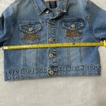 Judy Blue  Cropped Jean jacket Womens Large L Denim Biker  Embroidered Pockets Photo 7