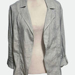 Chico's Size 3 US XL Micro Stripe Pinstripe Jacket Linen Blend Blue White Photo 0