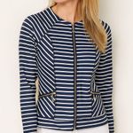 Cabana Life Stripe Long Sleeve Zipper Swim Top in Blue White Photo 10