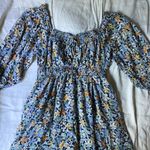 American Eagle Outfitters Puff Sleeve Cinched Waist Blue Floral Mini Dress Med Photo 0