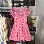 Monique Lhuillier ML  Gathered Embroidered Tulle Mini Dress Pink Floral Fit Flare Photo 3