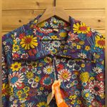 Vintage 70s Retro Floral Size Large Pullover Quarter Zip Deadstock Hippie Disco Purple Photo 1