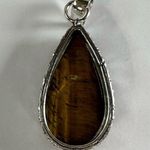 TIGER’S Eye Genuine Stone Pendant 925 Sterling Silver Plated Brown Photo 1