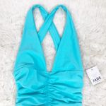 JADE SWIM Capri One Piece Ruched Swimsuit Turquoise Blue V Photo 4