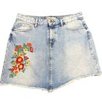 ZARA Basic Womens Denim Blue Skirt Jean Floral Embroidered Asymmetrical Large Photo 0