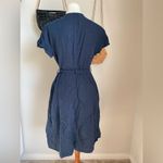 ZARA Blue Linen Canvas Short Sleeve Button Up Belted Dress, Size Small Photo 5