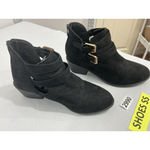 Womans Forever Size 7.5 Black Faux Suede Two Buckle Band Zip Western Ankle Boots Photo 1