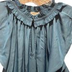 Ramy Brook  blue split neck women's ruffle cap sleeve smocked top blue size M Photo 8