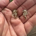Crystal Pave Seahorse Stud Earrings Gold Photo 1