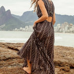 Z & L Europe Milena Maxi Dress Printed Cutout Tassels Frayed Hem 100% Cotton Gray Size L Photo 0