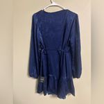 Lulus  So Splendid Navy Blue Satin Long Sleeve Wrap Dress Size Large New Photo 2