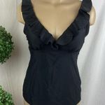 DKNY Black Ruffle Top 2 Piece Tankini Swim Bathing Suit Set M Photo 0