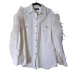 David Koma Ostrich Feather Oversized Denim Jacket Dress Bridal bachelorette White Size 10 Photo 0