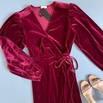 Gianni Bini NWT Leighton Merlot Red Velvet Wrap Mini Dress Photo 4