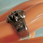 Silver Tone Skull Ring Adjustable Biker Punk Goth Photo 2