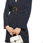 Topshop  Navy Blue Polka Dot Mini Dress Size 8 Long Sleeve Wrap Ring Nautical Photo 11