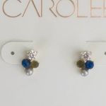 CAROLEE Stone & Freshwater Pearl Stud Earrings, Blue/Yellow/Gold, Pearl, NWT‎ Blue Photo 1