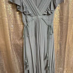 Baltic Born  Jennifer Deep V Light Sage Green Tassels Maxi Dress XS Photo 0