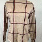 Tahari mock neck tan red and black windowpane sweater size medium Photo 0