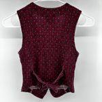 Vintage Meta Sport Vest Top USA Floral Ribbed Knit Button Up Tie Red Small Photo 2