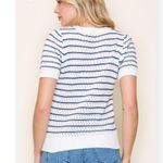 Staccato New  Navy and White Striped Short Sleeve Knitted Crochet Top Photo 2