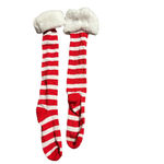 Christmas Socks Red & White Candy Cane Striped Knee High Whi Plush Cuff Costume Photo 1