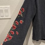 American Eagle  Red Floral Embroidered Bell Long Sleeve Sweatshirt Photo 2