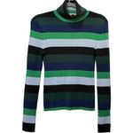 STAUD  Ken Striped Roll Neck Merino Wool Sweater Blue, Black, Green -  Medium Photo 3