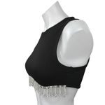 Women's Black Rhinestone Fringe Sleeveless Boho Crew Neck Crop Tank Top Size S Photo 3