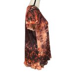 One World X-Large Top Geometric Sublimation Stretch Ruffled V-Neck Cap Sleeve Photo 4