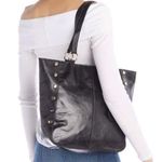 Tommy Bahama Distressed Studded Leather Tote Shoulder Bag Black Large Photo 0